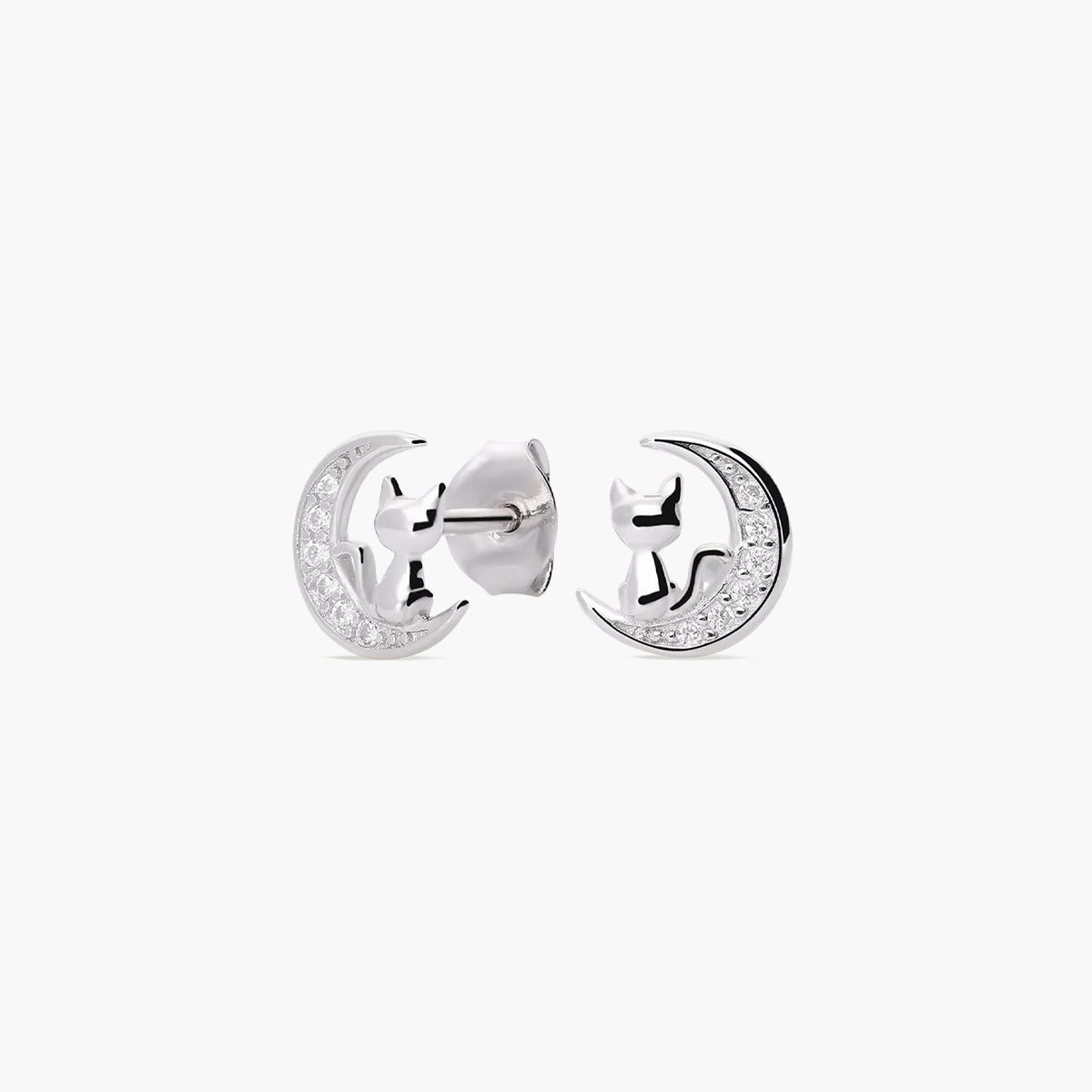 Pendientes Plateados con Diseño de Luna y Gato