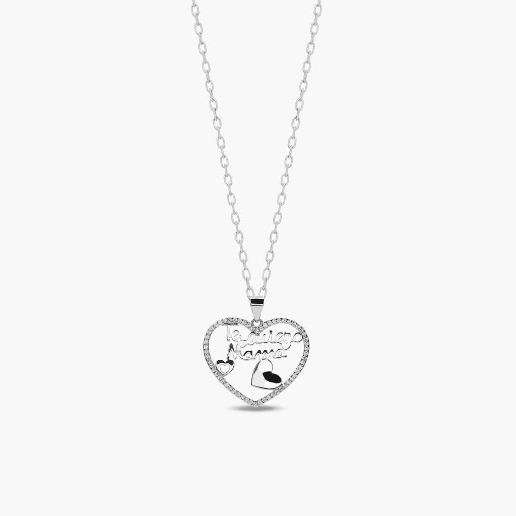 Collar Corazón con Circonitas con Grabado "Te Quiero Mamá"