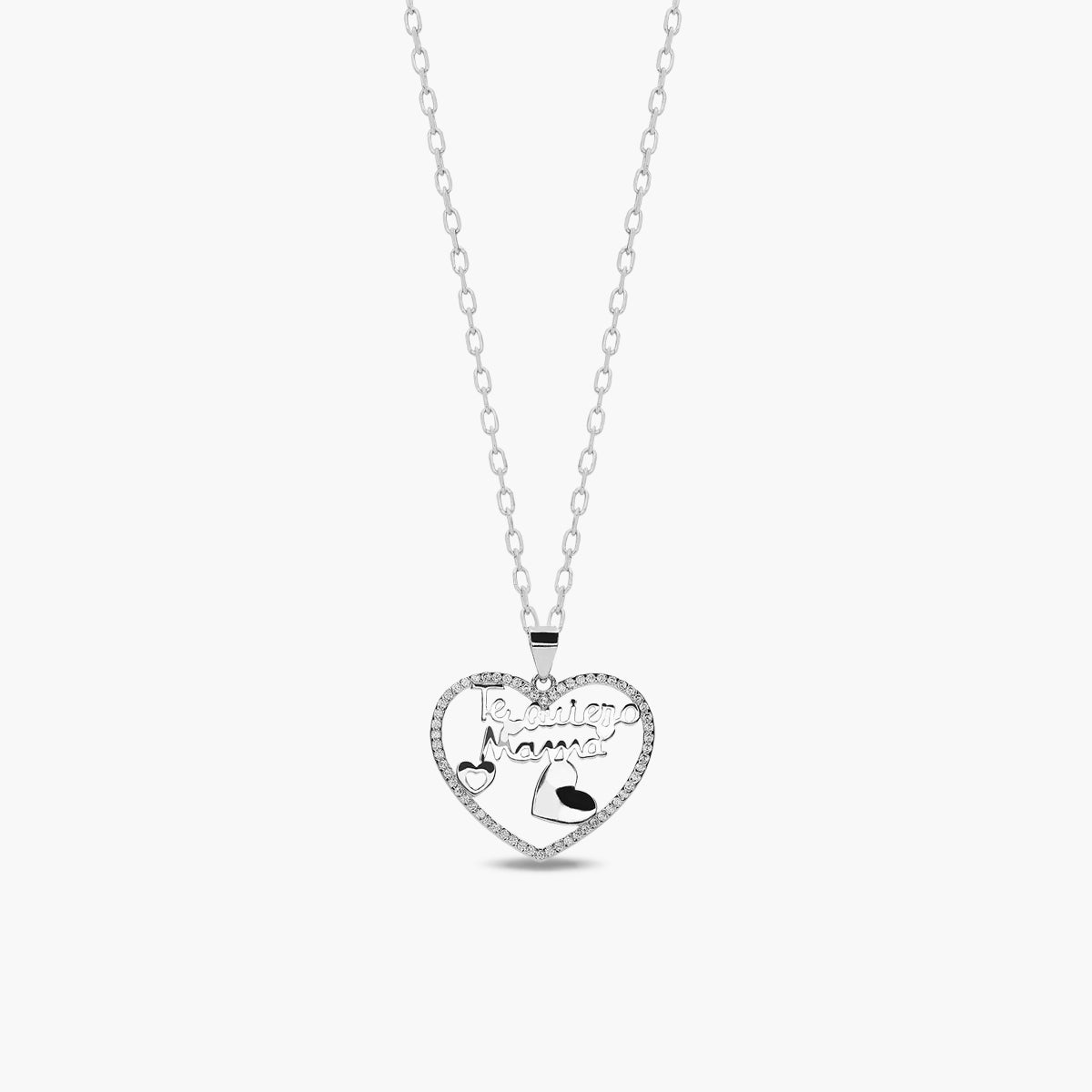 Collar Corazón con Circonitas con Grabado "Te Quiero Mamá"