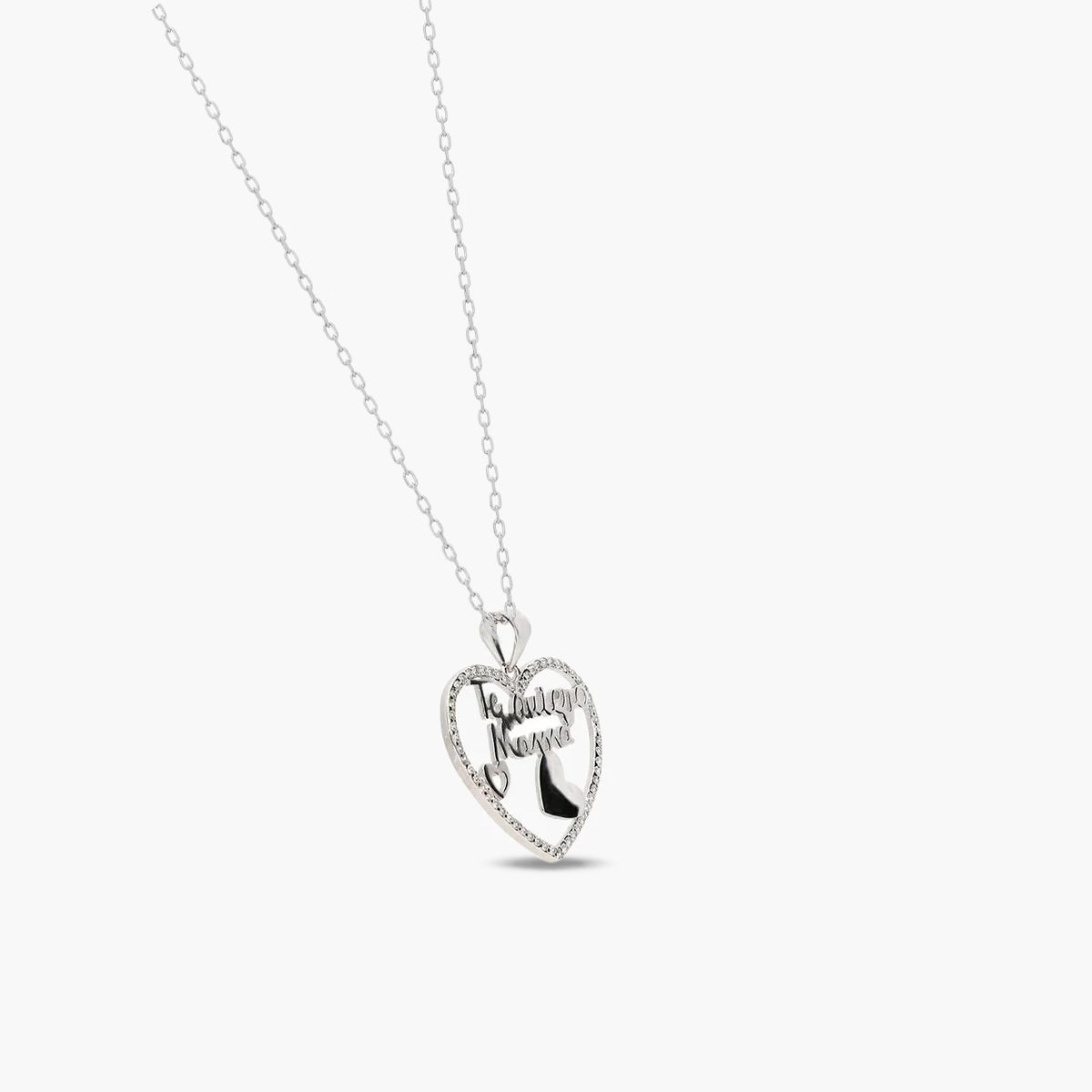 Collar Corazón con Circonitas con Grabado "Te Quiero Mamá"
